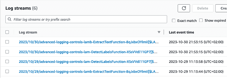 A screenshot showing custom log group configuration